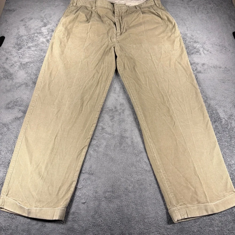 Nautica Rigger Y2K Corduroy Pants Mens 38x30 Tan Classic Fit Pleated Cuffed - Picture 1 of 8